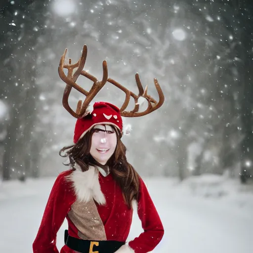 Image similar to person cosplaying as reindeer 85mm photography