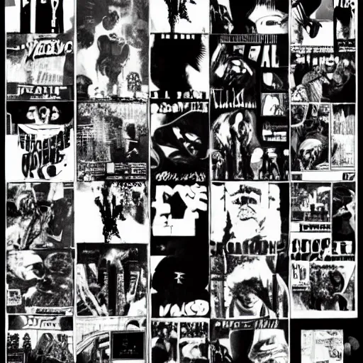 Image similar to collage, frank Miller, black and white