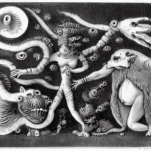 Image similar to bizarre bestiary of repressed unconscious emotional monsters and creatures