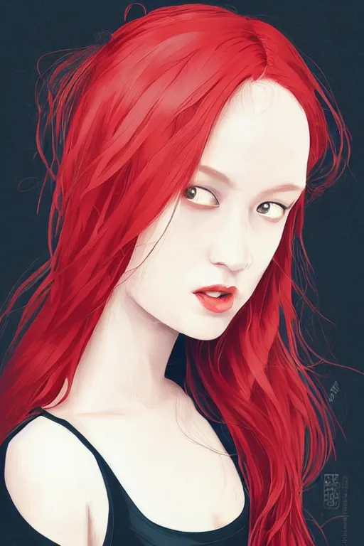 Image similar to girl with red hair. black shirt. can't see face. centered median photoshop filter cutout vector behance hd artgerm jesper ejsing!