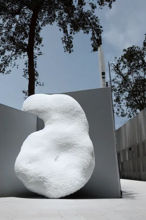 Prompt: floating, large white abstract blob shapes by daniel arsham, smooth, all white features on a white background