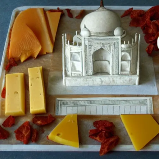 Image similar to cheese a reconstruction of the cheese taj mahal made ot of different cheeses, cheese