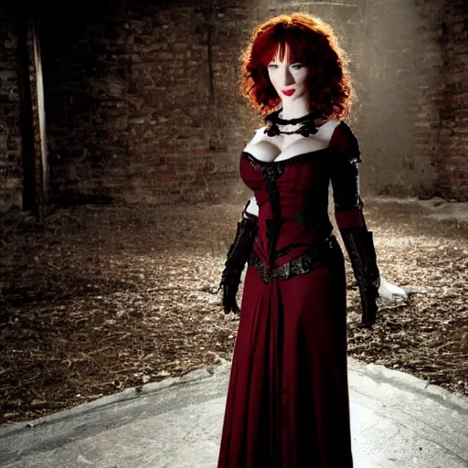 Image similar to full body photo of christina hendricks as a vampire warrior