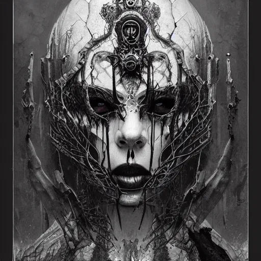 Image similar to weird painting of Dark art, grungy gothic, hyperdetailed, artstation, trending on cgsociety, ultra high quality, golden ratio, intricate artwork masterpiece, black and white, by greg rutkowski, by Roset Conrad, High contrast
