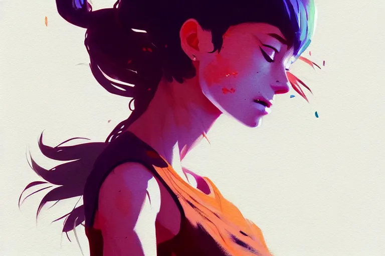 Image similar to a ultradetailed painting of a stylish girl waking up, she is wearing a tank top by conrad roset, greg rutkowski and makoto shinkai trending on artstation