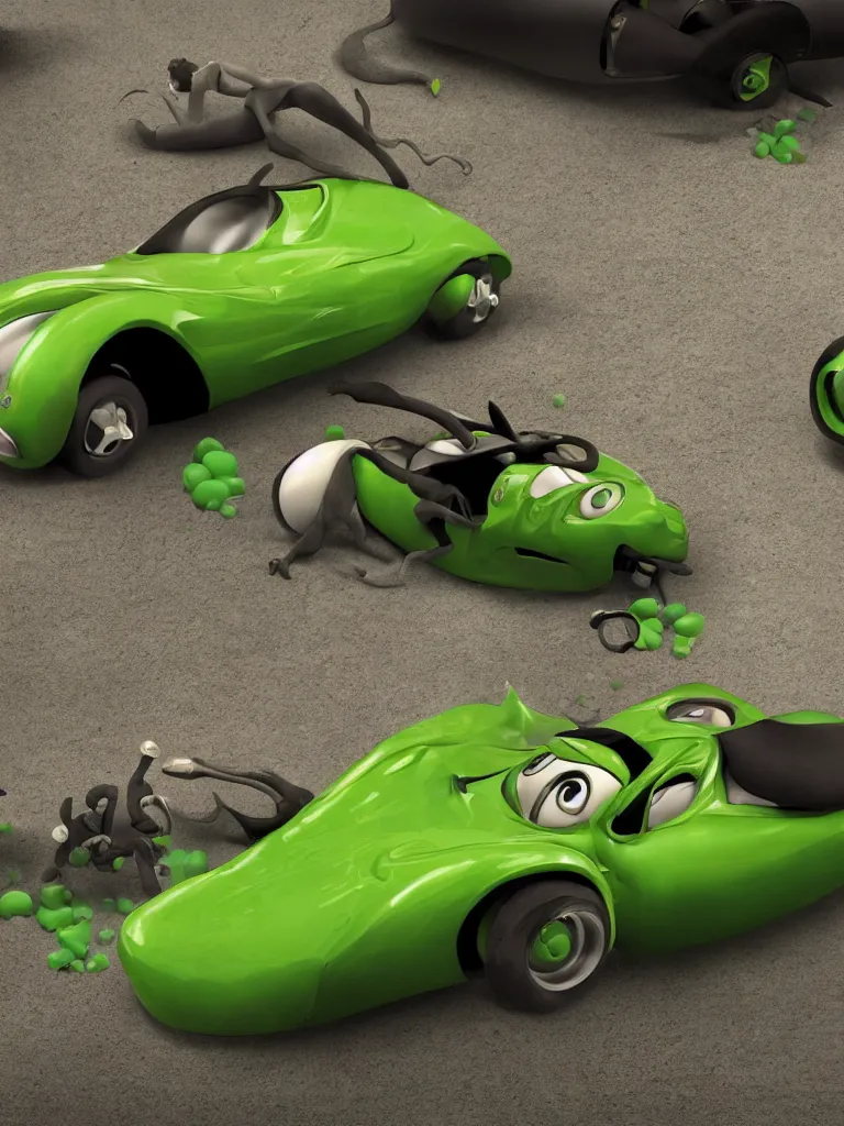 Prompt: busta lime powered car slucious from @ the movie home by disney concept artists, blunt borders, rule of thirds
