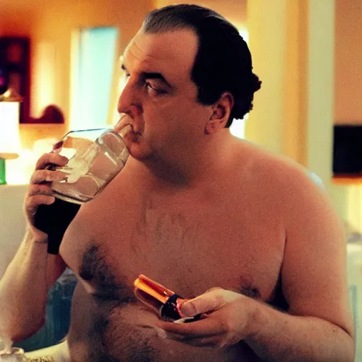 Prompt: “ tony soprano drinking belle delphine ’ s gamer girl bath water ”