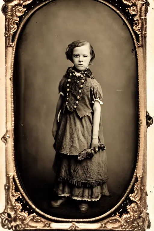Prompt: wet plate photograph portrait of victorian child with an octopus head, dressed in a victorian - era clothing, dramatic lighting, highly detailed, smooth, sharp focus