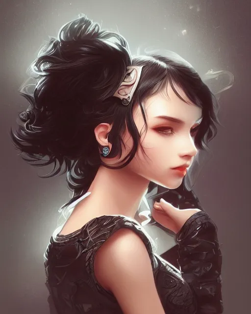 Prompt: teen girl, black hair, gorgeous, amazing, elegant, intricate, highly detailed, digital painting, artstation, concept art, sharp focus, illustration, art by Ross tran