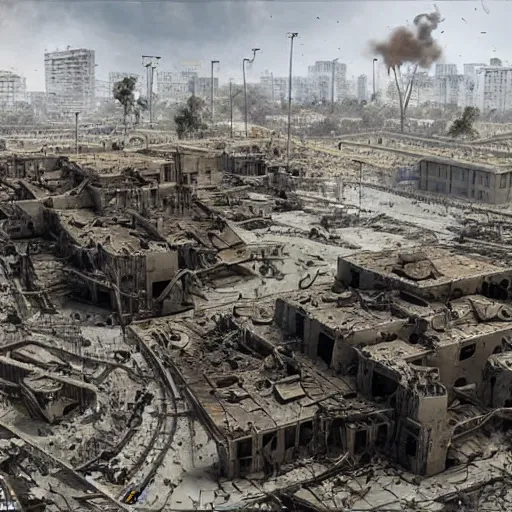 Prompt: the israeli parliament in destroyed, post apocalyptic, high quality, concept art