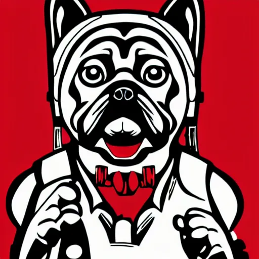 Image similar to wild humanoid dog playing music on his headphones, dancing by shepard fairey, sticker - svg