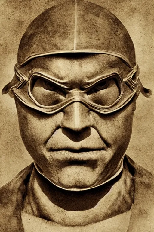 Prompt: leonardo from teenage mutant ninja turtles, portrait, full body, symmetrical features, silver iodide, 1 8 8 0 photograph, sepia tone, aged paper, sergio leone, master prime lenses, cinematic