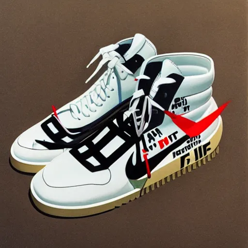 Image similar to retro futuristic Nike Off-White sneakers by syd mead