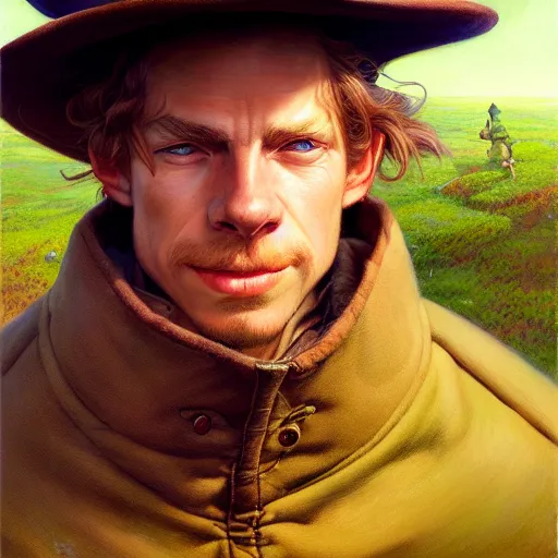 Image similar to epic portrait of snufkin, detailed, digital painting, artstation, concept art, donato giancola, joseph christian leyendecker, wlop, boris vallejo, breathtaking, high details, extremely detailed, sincere face, establishing shot, artistic, hyper realistic, beautiful face, octane render