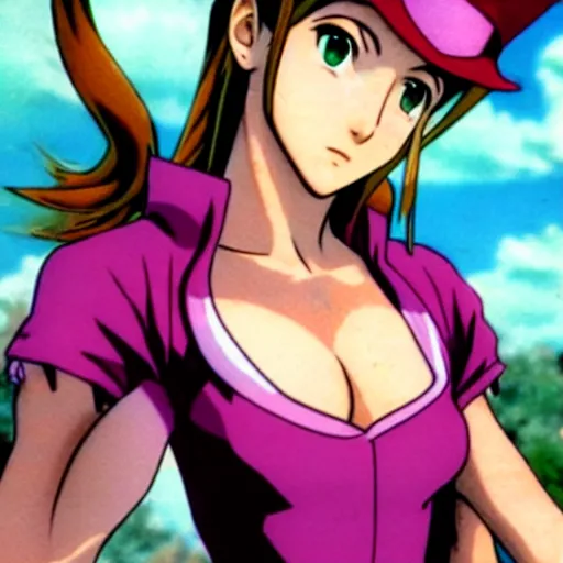 Image similar to aerith gainsborough in jojos bizarre adventure, high quality