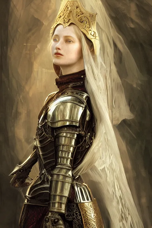 Prompt: beautiful and victorian and holy and divine and elite young medieval female knight portrait +shinny eyes+front face with light flowing hair, ultradetail face, art and illustration by tian zi and craig mullins and WLOP and alphonse mucha, fantasy, intricate complexity, human structure, human anatomy, fantasy character concept, watermark, blurry, hyperrealism 8k