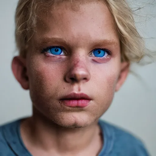 Image similar to color portrait of a very ugly blue eyed blond male by emmanuel lubezki