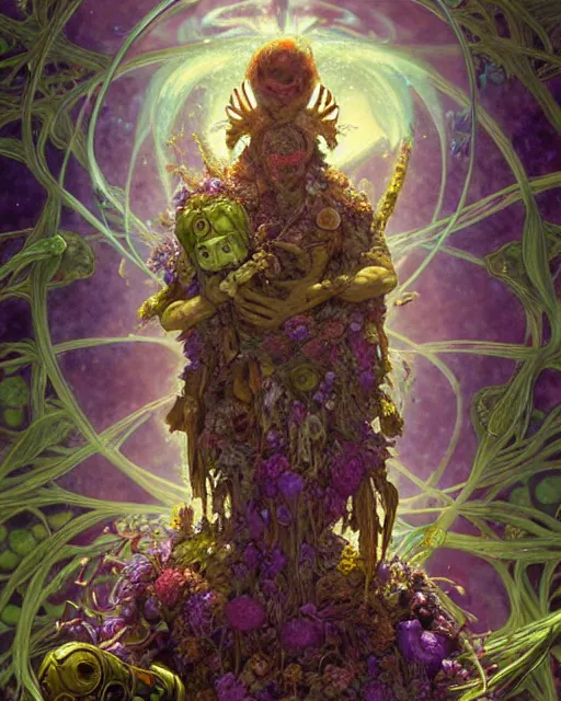 Prompt: the platonic ideal of flowers, rotting, insects and praying of cletus kasady carnage thanos dementor wild hunt doctor doom chtulu mandelbulb mandala ponyo spirited away bioshock davinci botw, d & d, fantasy, ego death, decay, dmt, art by artgerm and greg rutkowski and alphonse mucha