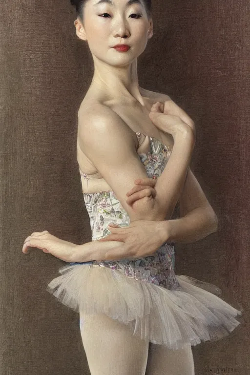 Image similar to portrait of beautiful japanese prima ballerina, by donato giancola and berthold woltze.