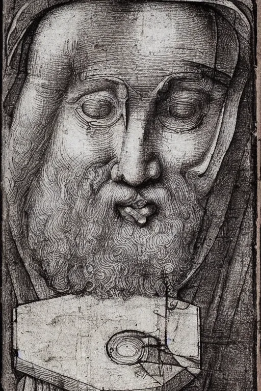 Prompt: ��Design drawing of iPhone 13 by Leonardo da Vinci, 13th century.”