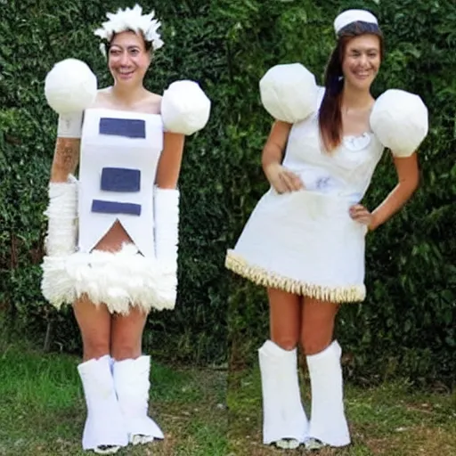 Image similar to creative costume made with toilet paper