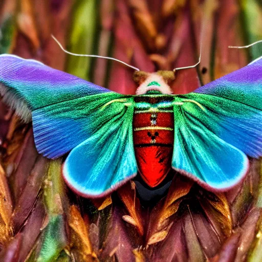 Image similar to a beautiful, colorful moth, macro photography, award winning, 8k