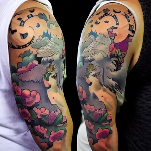 Image similar to full body tatoo ghibli chubby