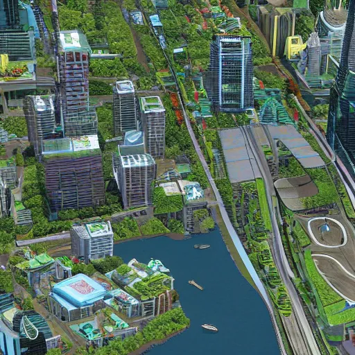 Prompt: Portland as Neo-Hawaii in the year 2055, soaring, lush, detailed