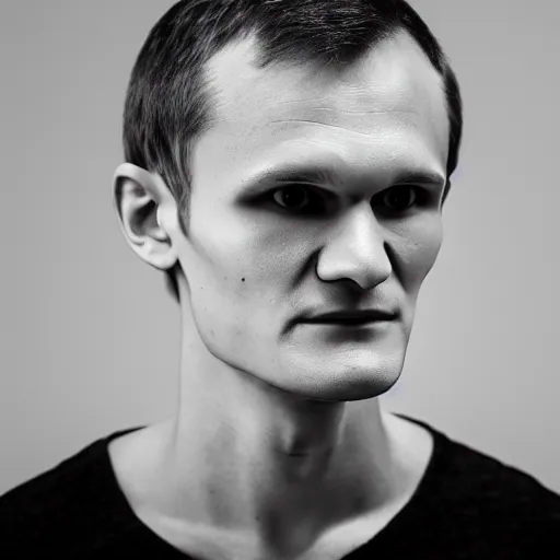 Image similar to frontal portrait of vitalik buterin. close up