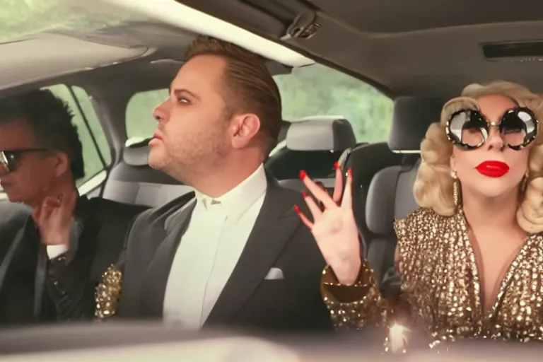 Image similar to lady gaga and judy garland in carpool karaoke, lady gaga, judy garland, red weapon 8 k s 3 5, cooke anamorphic / i lenses, highly detailed, cinematic lighting