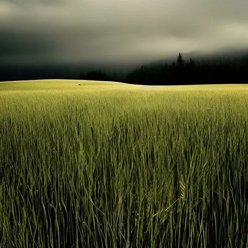 Prompt: a finger points at a blade of grass in a meadow, photo, filmic, atmospheric, portentous, meaningful, unsettling, brooding, roger deakins