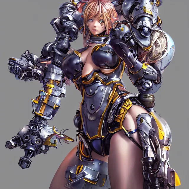 Image similar to studio portrait of lawful good colorful female holy mecha paladin absurdly beautiful, elegant, young curvy bikini model, ultrafine hyperrealistic detailed face illustration by kim jung gi, irakli nadar, intricate linework, sharp focus, bright colors, matte, octopath traveler, final fantasy, unreal engine highly rendered, global illumination, radiant light, intricate environment