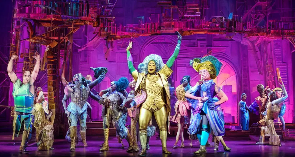 Prompt: bismuth from steven universe starring in the broadway show hamilton, proshot getty images fullbody stage lights, professional photography