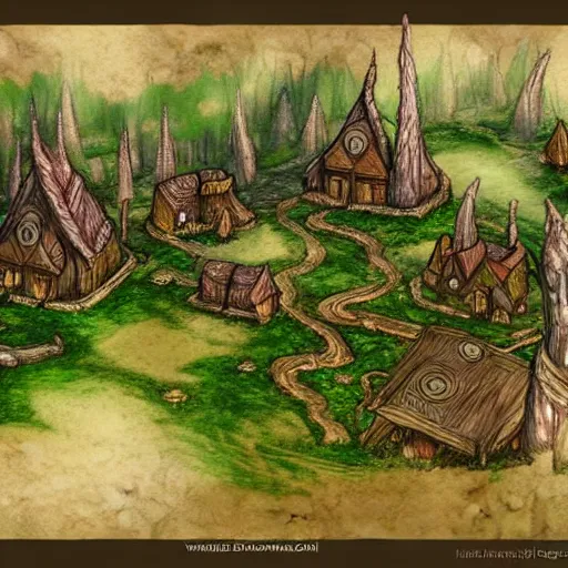 Image similar to elven town in forest, d & d, concept art