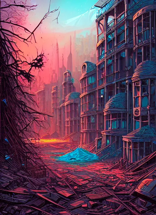 Image similar to concept art by dan mumford of apocalypse abandoned city art, digital painting, sharp focus, illustration