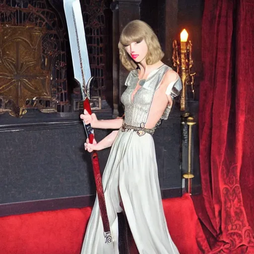 Image similar to taylor swift holding excalibur sword