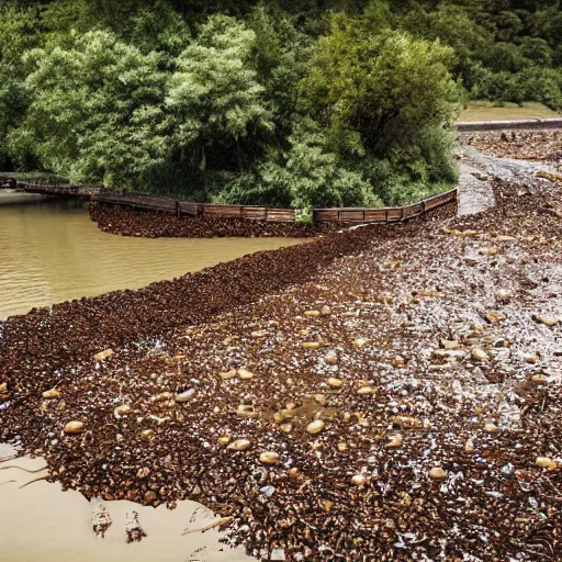 Prompt: national geographic photo of a river of feces in midday