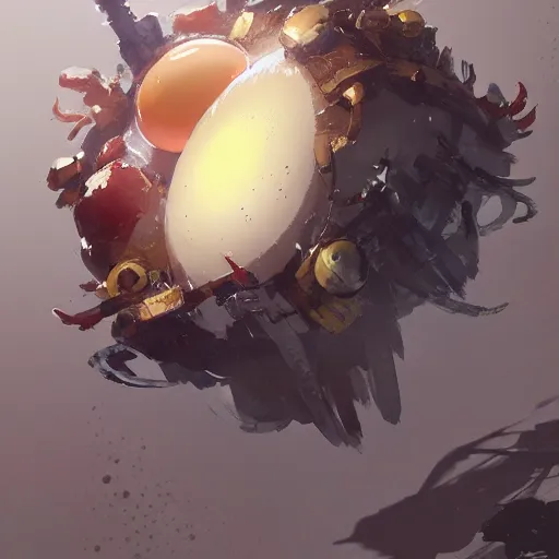 Prompt: concept art of fried egg, highly detailed painting by dustin nguyen, akihiko yoshida, greg tocchini, greg rutkowski, cliff chiang, 4 k resolution, trending on artstation, 8 k