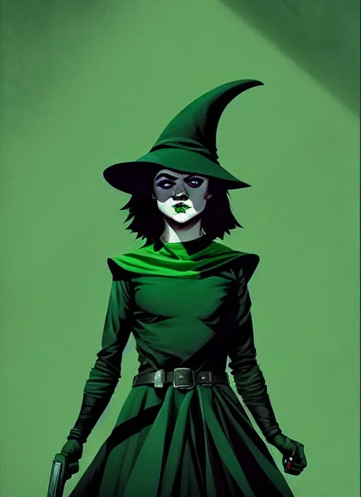 Prompt: rafael albuquerque comic art, peter mohrbacher, steve niles, phil noto, artgerm, pretty evil maisie williams witch, black and green dress, symmetrical eyes