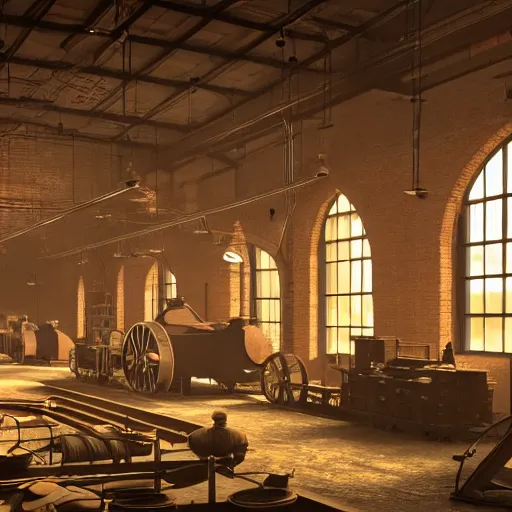 Image similar to factories of the industrial revolution in europe, highly detailed, photorealistic shot, bright studio setting, studio lighting, crisp quality and light reflections, unreal engine 5 quality render