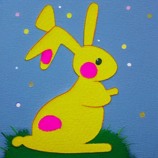 Prompt: Yellow rabbit with pink spots