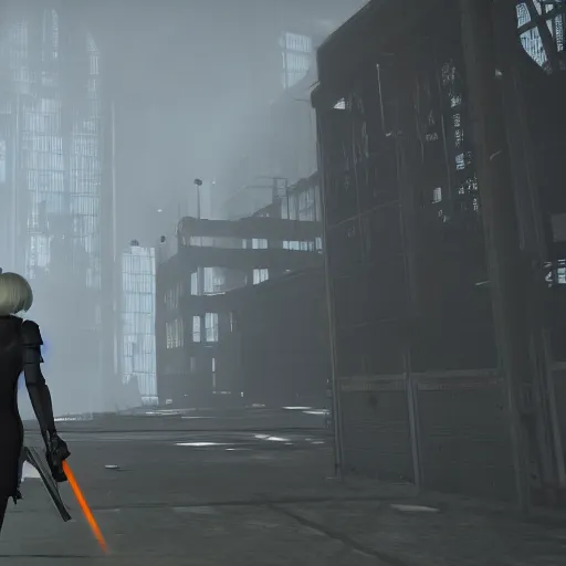 Image similar to 2B nier automata in Half life 2, 4k screenshot of Half life 2 gameplay, 8k hdr showcase