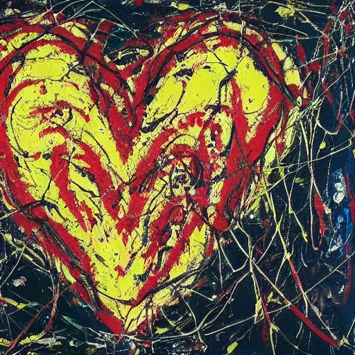 Image similar to Jackson Pollock painting of a human heart