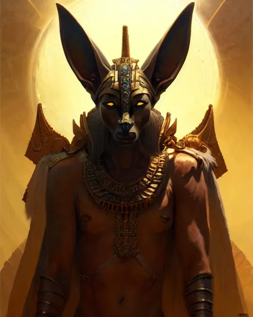 Prompt: mysterious anubis, fantasy character portrait, ultra realistic, concept art, intricate details, highly detailed by greg rutkowski, gaston bussiere, craig mullins, simon bisley