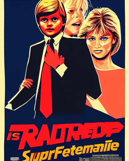 Prompt: 1 9 8 0's movie poster, barron trump is an antifa supersoldier, barron trump, exoskeleton, fan art, dramatic