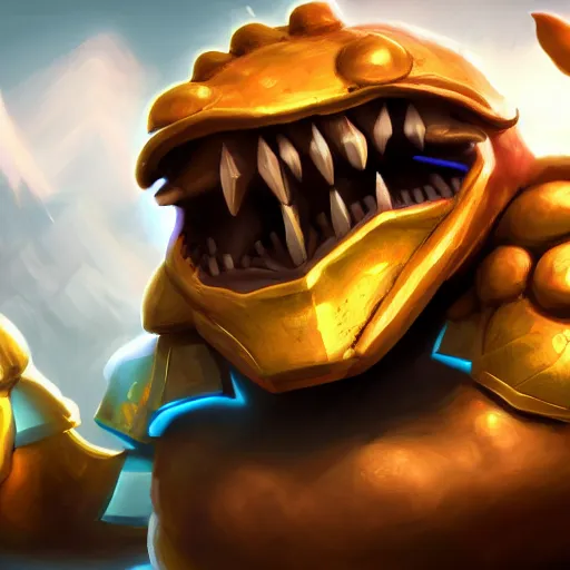 Image similar to Ultimate Rammus Skin, digital painting, 4k, unreal engine, League of Legends Splash Art, Riot Games