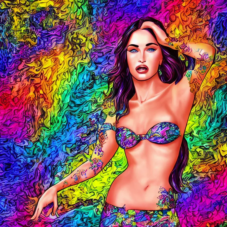 Image similar to Lisa Frank Megan Fox, beautiful digital art