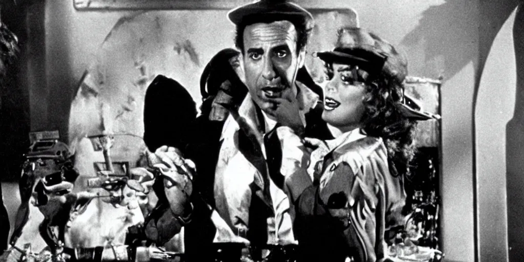 Prompt: frame from casablanca gremlins