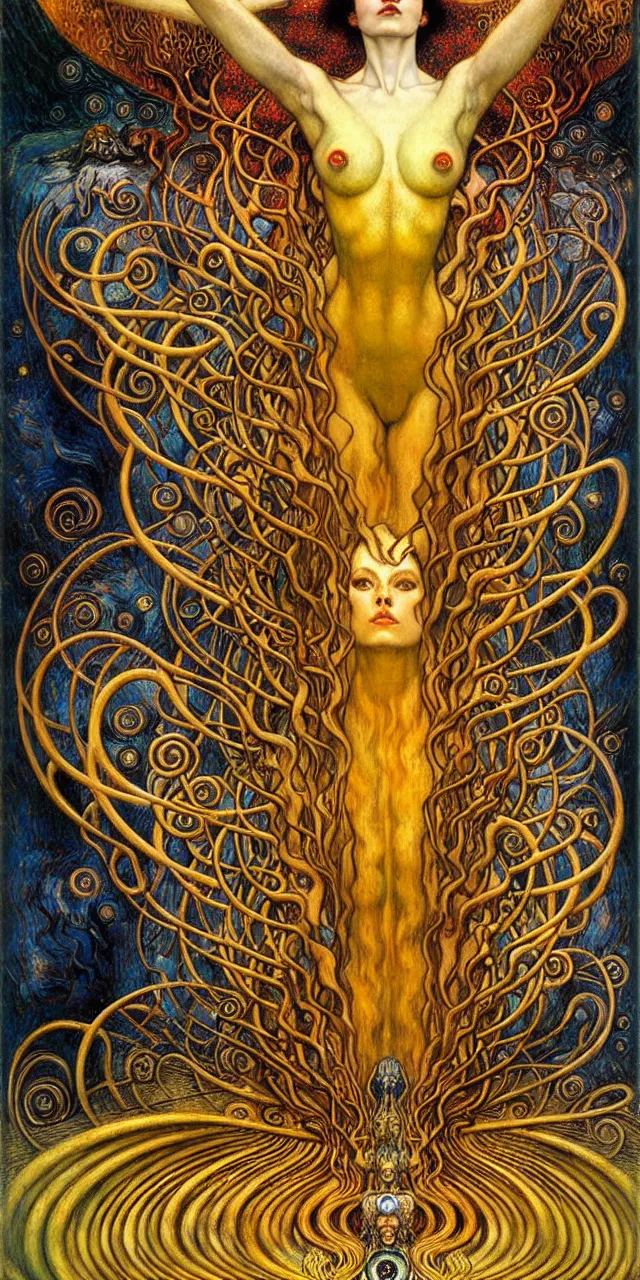 Image similar to Divine Chaos Engine by Karol Bak, Jean Delville, William Blake, Gustav Klimt, and Vincent Van Gogh, symbolist, visionary