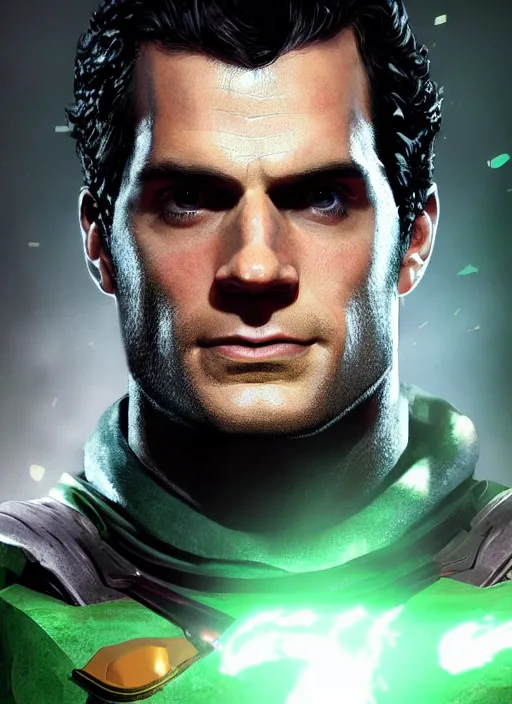 Image similar to An epic fantasy comic book style portrait painting of Henry Cavill as ‘Martian Manhunter’, Unreal 5, DAZ, hyperrealistic, octane render, cosplay, RPG portrait, dynamic lighting